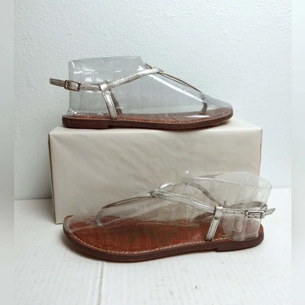 Sam Edelman Gigi Silver Women's T-Strap Flats Thong Sandals Size 7M